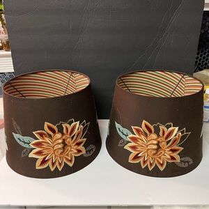 Pair of Embroidered vintage brown lampshades